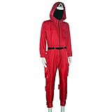 Vialogry Disfraz unisex de calamar + guantes + cinturón 3 piezas de Halloween fiesta calamar juego 2021 TV Cosplay ropa de juego, rosso, S
