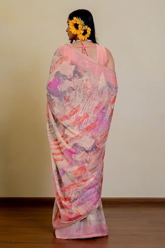 Image of MIRCHI FASHION Women Saree Floral Print Chiffon | Lightweight Festive Occasion Sari for Farewell and Functions with Unstitched Blouse Piece