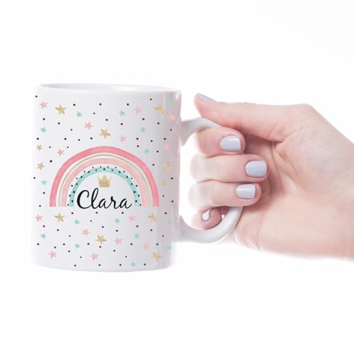 Imagen de Kembilove Taza personalizada con nombre diseño arcoíris infantil regalo original para niños y niñas uso diario en casa colegio o guardería Taza Plástico 350ml