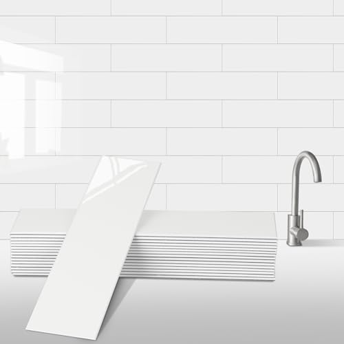 Peel and Stick Backsplash Wall Tile for Kitchen, 24-Sheet Subway Adhesive PVC Mosaic Tiles Decorative Backsplash Tiles Stick on Bathroom（Ivory White）