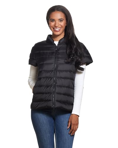 Martha Stewart Womens Puffy Down Vest, Lightweight Casual Short Sleeve Vest Jacket, Quilted Outerwear with Pockets