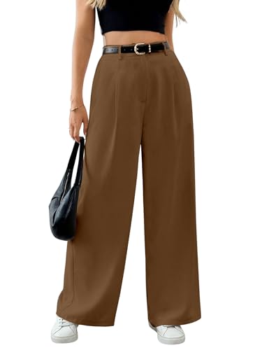 Image of Solid High Waist Straight Korean Loose Pleated Wide Leg Trouser for Women's & Girl's