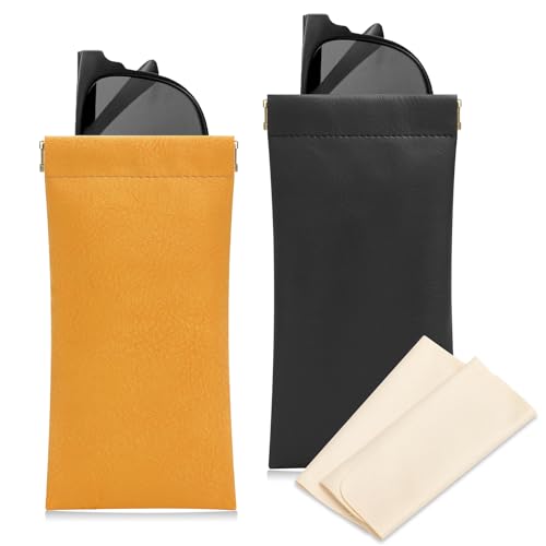 Image of Sightor Sunglass Case, 2 Pcs Soft Eyeglass Cases for Women Portable Squeeze Top Leather Glasses Pouch