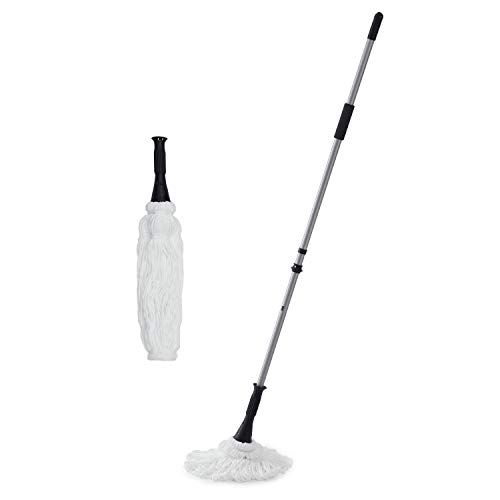 Eyliden Microfiber Twist Mop - Hand Release Washing Mop for Floor Cleaning - Dry&Wet Mops with Wringer, 2 Removable Washable Heads, 57.7inch Long Handle, Scouring Pad (White)