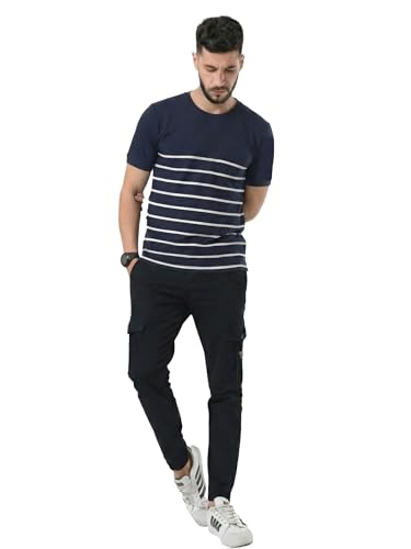 Image of fanideaz Mens Cotton Half Sleeve Striped Round Neck T Shirt