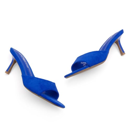 Image of Shoe Land Women's Low Heels Stiletto Heeled Slides, Open Toe One Band Slip-On Heeled Mules - Dressy Heeled Sandals for Prom, Party Wedding and Vacation