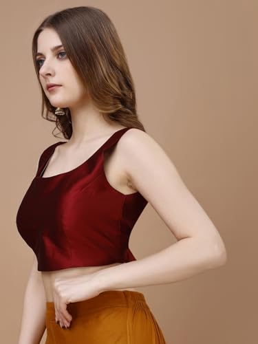 Image of Womanista Women's Taffeta Solid Sleeveless Readymade Saree Blouse for Women Stylish