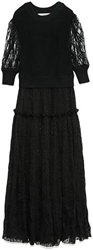 Amazon Co Jp ファーファー ミックスニットワンピース Rwno レディース Blk F 服 ファッション小物
