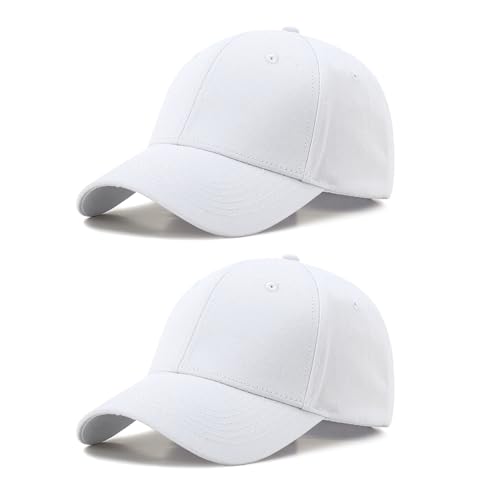 SEFIRST 2 Stück Baseballkappe für Herren und Damen Baseball Cap Sonnenmütze Basecap Baumwolle Cape Verstellbar Mütze für Outdoor Running Freizeit Waschbare Unisex Einheitsgröße (Weiß)