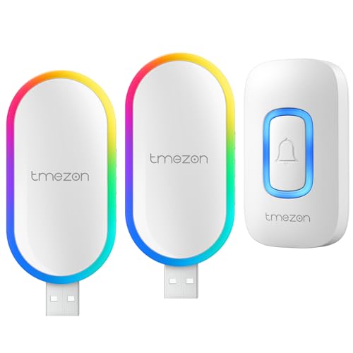TMEZON DC03 KIT Sonnette sans Fil,Mini Petite Sonnette de Porte Exterieur,USB Port,Étanche Kit de Carillon Electronique,LED en Couleur