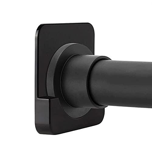Shower Curtain Rod Holder Black Adhesive Mount for Wall, Bathroom Curtain Tension Rod Retainer, No Drill Support for Tile, 2 Pack(shower Curtain Rod Not Included) (Square)