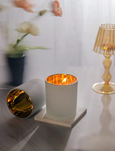 Aroparc Candle Jars with Lids 10oz, Elegant Gold Interior Candle Jars for Candle Making 12 Pieces with Bamboo Lids - White Matte - Image 5