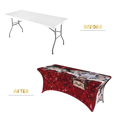 Housse de table rectangulaire dalmatien EdWal 1,8m en élasthanne extensible - 5