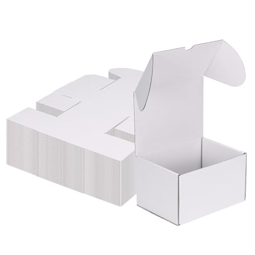 MEBRUDY 7x5x4 Inch Shipping Boxes Pack of 50, White Small Corrugated Cardboard Box for Mailing Packing Literature Mailer
