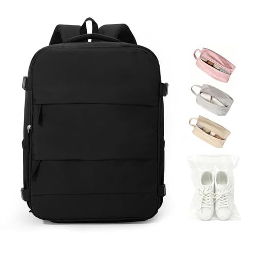 Treer Mochila Viaje Cabina Avion 40x30x20, Mochilas Cabina para Ryanair, Maletas De Viaje Mujer Hombre, Travel Backpack, Equipaje de Mano, para Vueling (Negro 08)