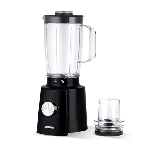 Geepas Electric Blender Smoothie Maker, Food Jug Blender 650W –Stainless Steel Blades, 3 Speed Control with Pulse, 1.6L Large Jar & 100G Coffee Spice Grinder Jar, Smoothie Maker – Black