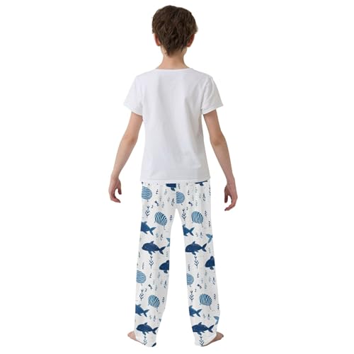 Fish Long Pajama Pants Elastic Waist PJ Bottoms with Pockets S A1105004