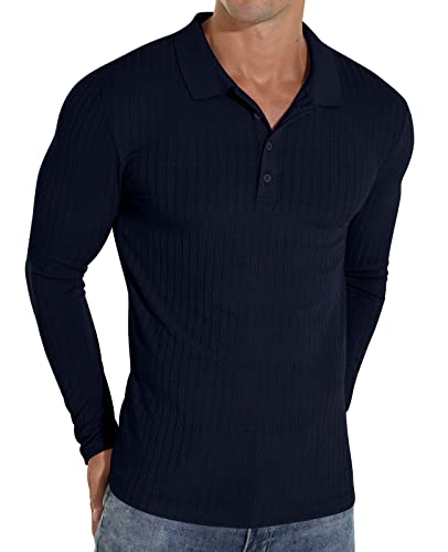 Askdeer Men's Polo Shirts Long Sleeve Slim Fit Casual Shirts