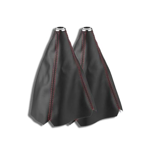 Keenso 2Pcs Shifter Boot Universal, PU Leather Shift Boot Retainer Stick Shift Sleeve Gear Shifter Boot Gear Gaiter Cover Black Bright Red Stitch