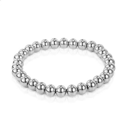 AnazoZ Pulsera de Acero Inoxidable Bolas Redondas Pulsera para Hombre Mujer 8mm-Plata