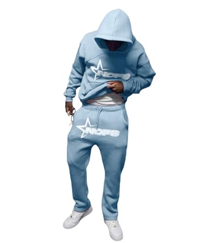 tinetill Tuta Uomo con Lettere Stampa Set Sportivo Y2K Tuta da Jogging Hip Hop Felpe con Cappuccio e Pantaloni da Jogging Top Larghi e Pantaloni Sportivi Tuta per Il Tempo Libero da 2 Pezzi