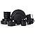HaWare Dinnerware Sets, 16-Piece Stoneware Dinner Plates and Bowls for 4, Matte Dishes Mug, Chip & Scratch Resistant, Microwave & Dishwasher Safe - Frosting Black