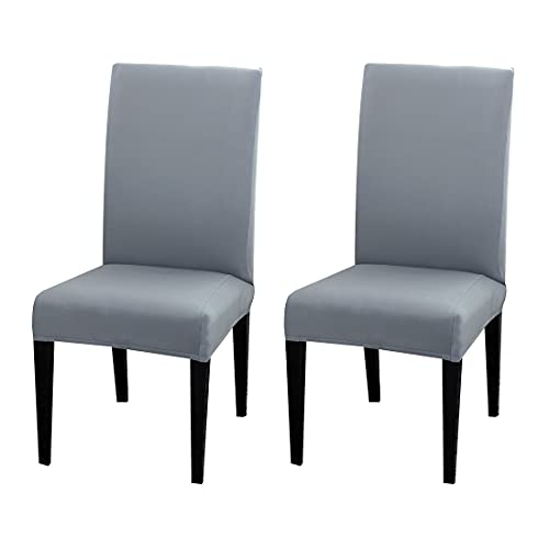 JQinHome 2 Pcs Dining Chair Slipcover,High Stretch Removable Washable Chair Seat Protector Cover for Home Party Hotel Wedding Ceremony(Light Grey)