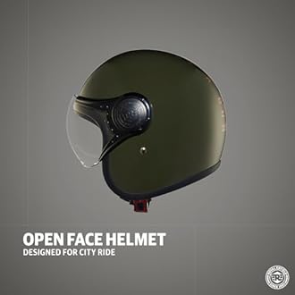 Royal Enfield Open Face MLG Cycling Helmet with Clear Visor- Impact Protection,Better Scratch Resistance,Anti-Microbial Fabric(Green Size: L(59-60Cm))