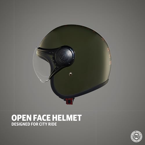 Royal Enfield Open Face MLG Cycling Helmet with Clear Visor- Impact Protection,Better Scratch Resistance,Anti-Microbial Fabric(Green Size: L(59-60Cm))
