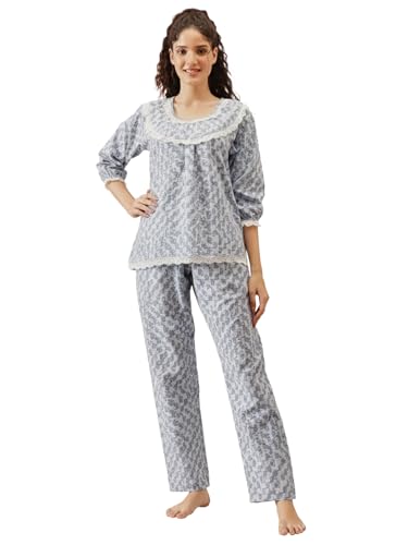 Image of Clovia Women's Cotton Printed Top & Pyjama Set