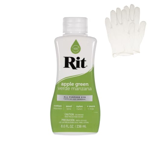 Rit Dye – Liquid Fabric Dye for Crafting, Clothing, and Décor – 8 oz. Bottle – Apple Green (Gloves Included)