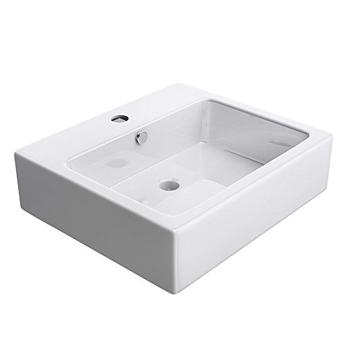 Durovin Bathrooms Ceramic Basin - Wall Hung or Counter Top Mount Sink - Single Tap Hole with Overflow - Square 530 x 410mm (WXD)