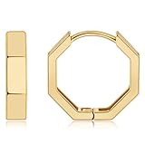 Gacimy Huggie Hoop Earrings for Women 14k Gold Plated, Small Hoop Earrings for Women, 1/2 Inch Octagon