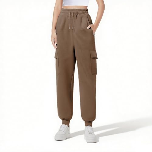 Girls Baggy Cargo Sweatpants Wide Leg High Waist Loose Athletic Kids Joggers Fall Hiking Running (Brown, 13-14 Years)2