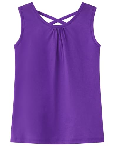 Image of Noomelfish Girls Criss Cross Back Tank Tops Soft Jersey Cotton Sleeveless Shirts (3-12 Years)