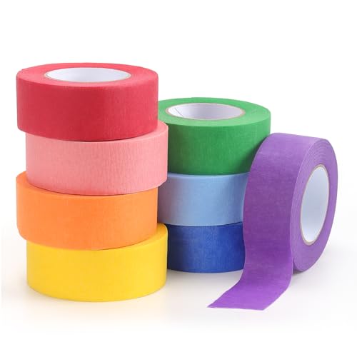 LONGKEY Colored Masking Tape Painters Tape 1 Inch X 20 Yards, 8 Rolls, 160 Yards in Total, Craft...