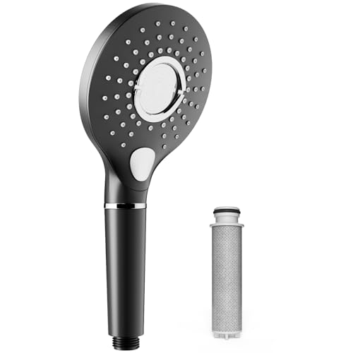 Rainsworth Pommeau de Douche avec Filtre, Douchette Douche Salle de Bain, Pomme de Douche Haute Pression, Pommeau de Douche Anti Calcaire, Adoucissement de l'Eau Dure, Noir