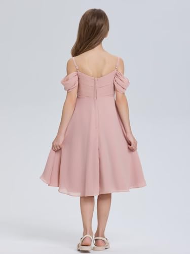 Cold Shoulder Girls Junior Bridesmaid Dresses A-line Asymmetrical Chiffon Flower Girl Wedding Party Gowns2