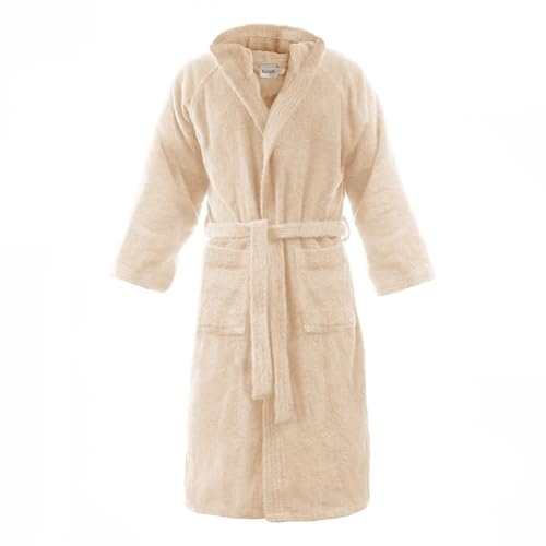 Bassetti Time - Albornoz de rizo con capucha, para hombre y mujer, de 360 g/m², beige, S