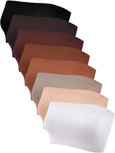 Bencailor 8 Pieces Bandeau Top for Women, Strapless Tubes Non Padded Seamless Bralettes Stretchy Sports Bra