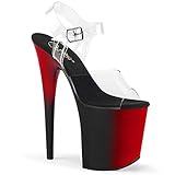  Pleaser Damen FLAMINGO-808BR Plateau High Heels Sandalette Schwarz/Rot 37 EU