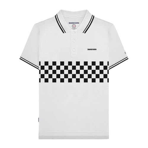 Lambretta Mens Two Toned Tipped Checked Polo Shirt - White/Black - XL