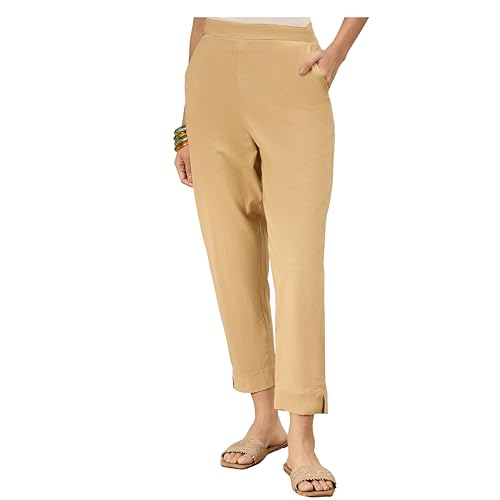 Image of D K W Women's Mid Rise Relaxed Fit Cotton Flex Trousers with Elastic Back & Drawstring - Ideal for Winter, Formal, Office & Casual Wear, Comfortable for Girls and Women