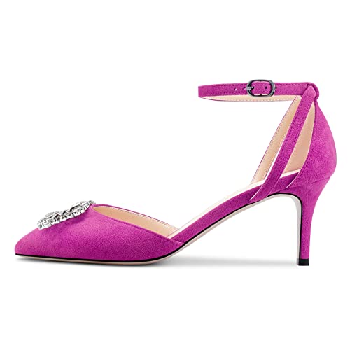 Castamere Women Stiletto High Heel Pointed Toe Pumps Ankle Strap Diamond Crystal 2.6 Inches Heels3