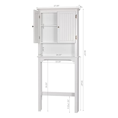 Utex Bathroom Storage Over The Toilet, Bathroom Cabinet Organizer With Adjustable Shelves And Double Doors, Wood Bathroom Space Saver, White #TOP6