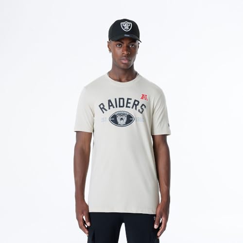 OAKLAND RAIDERS New Era Cap NFL - Camiseta Regular con Estampado de Equipo Desgastado, diseño gráfico de Piedra, Unisex