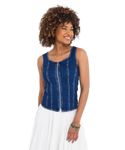 Blouse denim Joe Browns sans manches avec zip avant en jean stretch pour femme