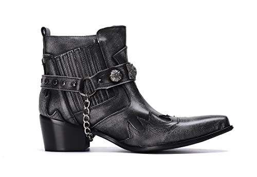 Santimon Mens Dress Casual Ankle Chelsea Boots - Genuine Leather Western Cowboy Boots with Buckle Chain for Prom Ballroom Party Disco3