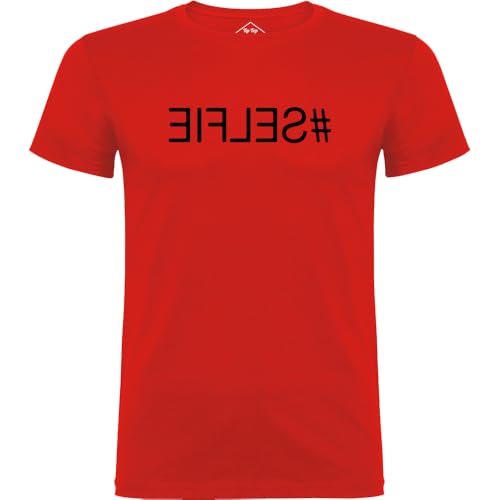 T-Shirt Homme #Selfies Rouge idéal pour les sorties entre amis et photos de vacances