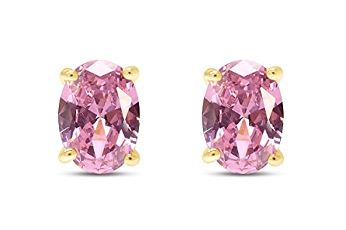 Birthstone Solitaire Stud Earrings for Women, 8x6mm Oval Cut Simulated Gemstone Studs in 14K Yellow Gold Plated 925 Sterling Silver Push Back Earrings, Jewelry Gift for Her3